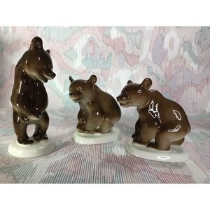 Vintage Lot Of 3 Ceramic/Porcelain Glazed Three Brown Bears Figurine Home Decor*